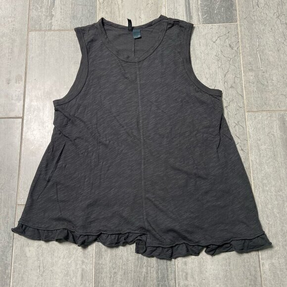Left of Center Relaxed Fit Asymmetrical Ruffle Hem Cotton Tank Top Gray Medium - Picture 1 of 8
